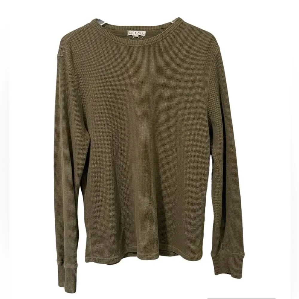 ALEX MILL Waffle Knit Long Sleeve Tee in Olive Green‎ size Large
